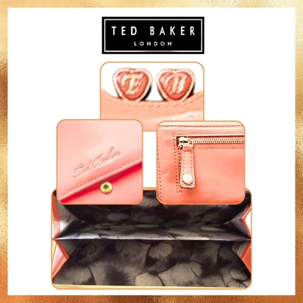 Ted Baker London Matinee Patent Leather Vibrant Orange Kiss Lock Clutch Wallet - Picture 4 of 4